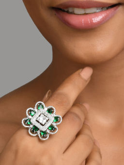 Fida - Wedding Luxurious Rhodium-Plated Bright Blue American Diamond Finger Rings for Women