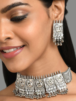 Fida - Wedding Ethnic Oxidised Silver Choker Jewellery Set for Women