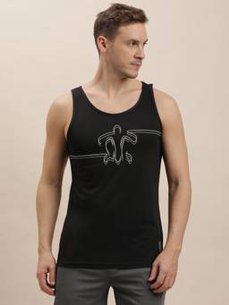 Turtle - Men Polycotton Printed Slim Fit Black Tank Top