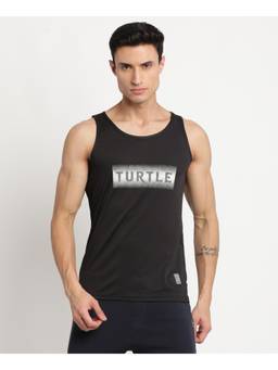 Turtle - Men Polycotton Printed Slim Fit Black Tank Top