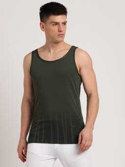 Turtle - Men Polycotton Printed Slim Fit Dark Green Tank Top