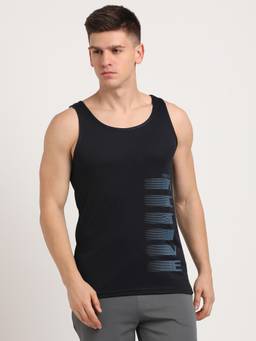 Turtle - Men Polycotton Printed Slim Fit Black Tank Top
