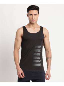 Turtle - Men Polycotton Printed Slim Fit Charcoal Tank Top