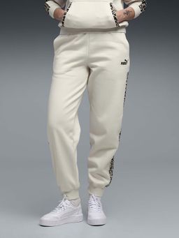 Puma - Essentials Womens Fleece White Animal Graphic Print Joggers