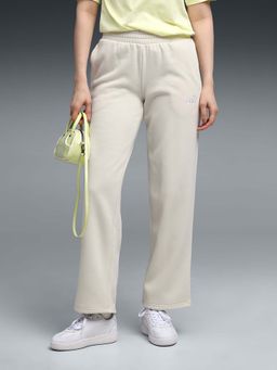 Puma - Womens Cream Solid Comfort Straight Trackpant