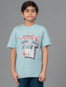 Red Tape - Unisex Light Sea Green Graphic Print Round Neck Cotton T-Shirt