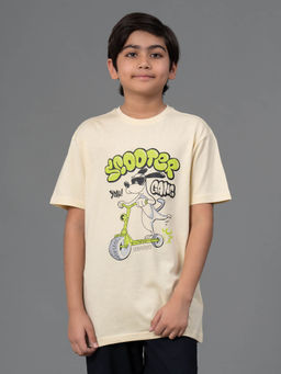 Red Tape - Unisex Pale Yellow Graphic Print Round Neck Cotton T-Shirt