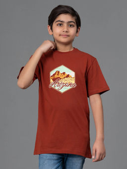 Red Tape - Unisex Rust Graphic Print Round Neck Cotton T-Shirt