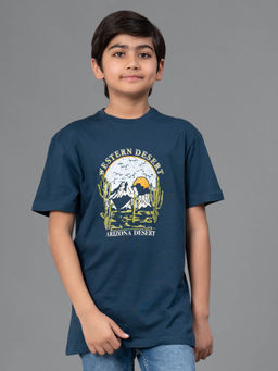 Red Tape - Unisex Teal Blue Graphic Print Round Neck Cotton T-Shirt