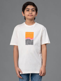 Red Tape - Unisex Off White Graphic Print Round Neck Cotton T-Shirt