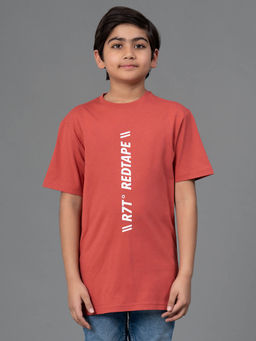 Red Tape - Unisex Red Typography Print Round Neck Cotton T-Shirt
