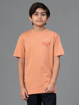 Red Tape - Unisex Light Orange Graphic Print Round Neck Cotton T-Shirt