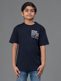 Red Tape - Unisex Navy Typography Print Round Neck Cotton T-Shirt