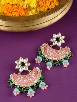 Zaveri Pearls - Multi-Color Crescent Meenakari Kundan and Beads Ethnic Earring-ZPFK15087