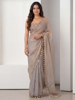 Akhilam - Satin Metallic Embellished Saree With Unstitched Blouse