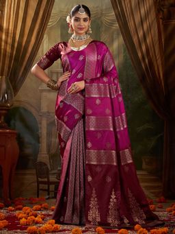 Akhilam - Satin Silk Wine Woven Design Saree With Unstitched Blouse