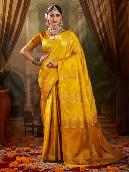 Akhilam - Satin Silk Yellow Woven Design Saree With Unstitched Blouse