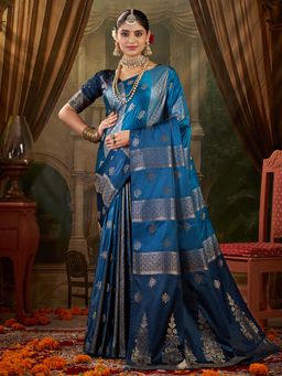 Akhilam - Satin Silk Light Blue Woven Design Saree With Unstitched Blouse