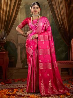 Akhilam - Satin Silk Pink Woven Design Saree With Unstitched Blouse