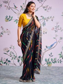 Akhilam - Georgette Black Printed Saree With Unstitched Blouse