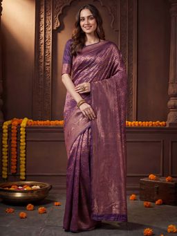 Akhilam - Litchi Silk Purple Woven Design Saree With Unstitched Blouse