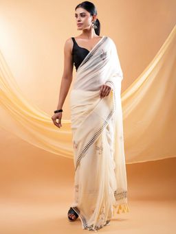 Ethnic Elements - Elegant Devi Dhrithi Beigh Mul Cotton Saree Without Blouse