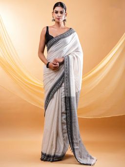 Ethnic Elements - Elegant Off-White Mul Cotton Saree Without Blouse