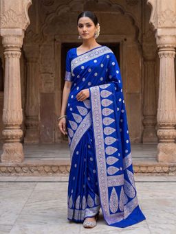 Anjaneya Sarees - Blue Designer Banarasi Silk Kanjivaram Saree With Unstitched Blouse