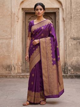Anjaneya Sarees - Purple Designer Banarasi Silk Kanjivaram Saree With Unstitched Blouse