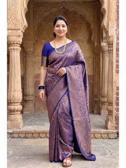 Anjaneya Sarees - Blue Designer Banarasi Silk Kanjivaram Saree With Unstitched Blouse