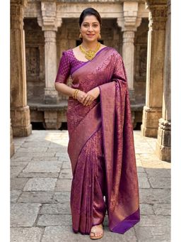 Anjaneya Sarees - Maroon Designer Banarasi Silk Kanjivaram Saree With Unstitched Blouse