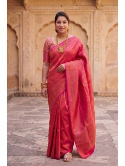 Anjaneya Sarees - Red Designer Banarasi Silk Kanjivaram Saree With Unstitched Blouse