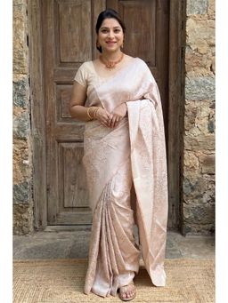 Anjaneya Sarees - White Designer Banarasi Silk Kanjivaram Saree With Unstitched Blouse