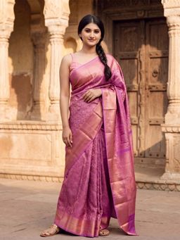 Anjaneya Sarees - Pink Designer Banarasi Silk Kanjivaram Saree With Unstitched Blouse