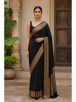 Anjaneya Sarees - Black Designer Banarasi Silk Kanjivaram Saree With Unstitched Blouse
