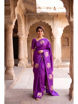 Anjaneya Sarees - Purple Designer Banarasi Silk Kanjivaram Saree With Unstitched Blouse