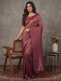 Akhilam - Silk Blend Maroon Woven Design Saree With Unstitched Blouse