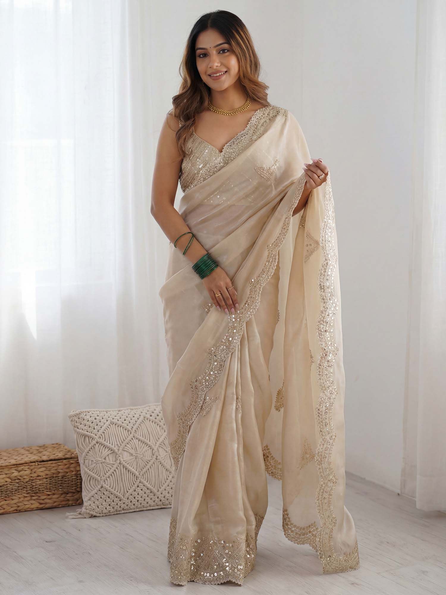 Organza Off White Embellished Saree With Unstitched Blouse-image-10
