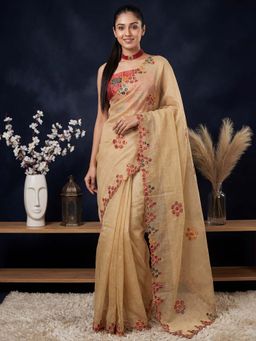 Akhilam - Kota Doria Cotton Cream Woven Design Saree With Unstitched Blouse