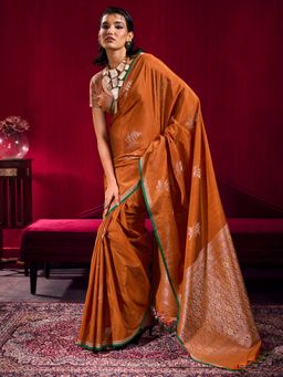 Akhilam - Linen Mustard Woven Design Saree With Unstitched Blouse