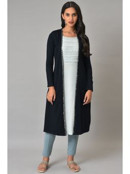 W - Blue Solid Winter Kurta