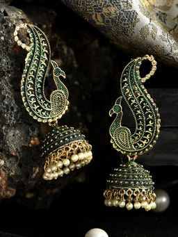 Anika's Creations - Anika's Creation Gold Plated Exclusive Traditional Green Jhumka Earring