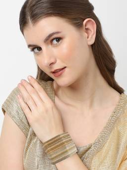 Fabula - Pack of 24 Gold, Silver and Rose Gold RimJhim Shimmer Hexagon Shape Bangle Pack
