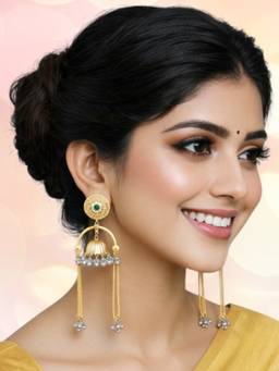Fabula - Long Kashmiri Jhumka Drop Earrings Ghungroo Detailing