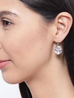 OOMPH - Silver Oversized Oval Cubic Zirconia Anti Tarnish Ear Drop Earrings