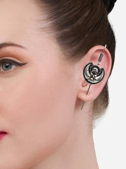 Fabula - Oxidised Silver Ethnic Drop Earrings Pink Stones Geometric Floral Design
