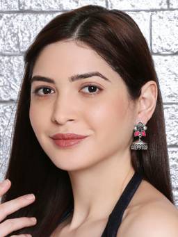 Fabula - Magenta Jhumka Earrings Peacock Meenakari Design For Women and Girls