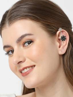 Fabula - Oxidised Ethnic Drop Earrings Hand Made Hammered Look Silver Look Alike