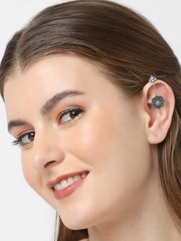 Fabula - Oxidised Silver Floral Ethnic Ear Cuff Earrings (Pack of 2)