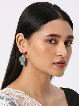 Fabula - Pink and Mint Green Silver Oxidised Ethnic Drop Earrings